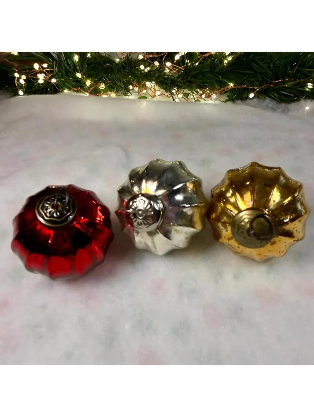 Ripple Glass Kugel Style Ornament - Gold, Red, or Silver